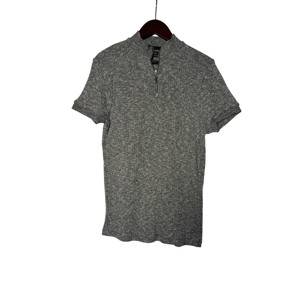 Zara Mens Sweater 1/4 Zip Blk/Wht S/M Stretch Fitted Casual Clubwear Streetwear - Picture 1 of 4